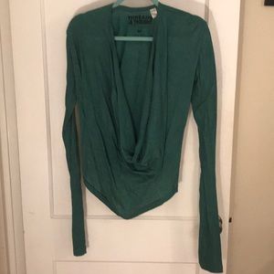 Green long cowl neck blouse with long sleeves